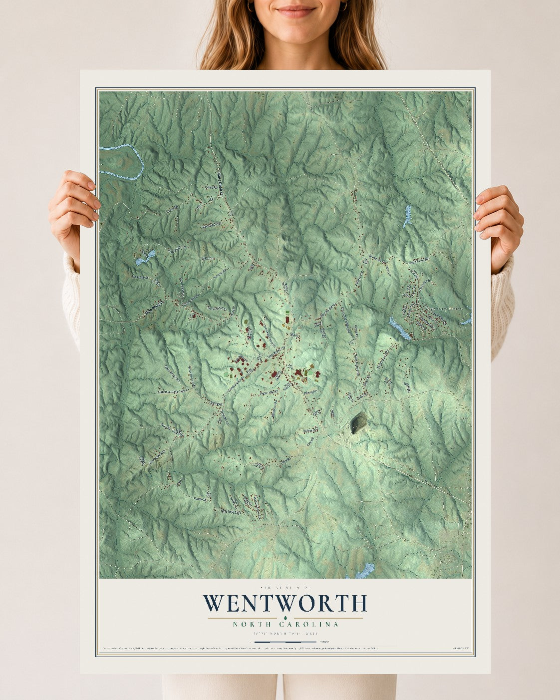 Map of Wentworth, North Carolina, 24 x 36 inch unframed archival matte print