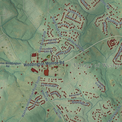 Close-up of the map of Wesley Chapel, North Carolina print showing street and building detail