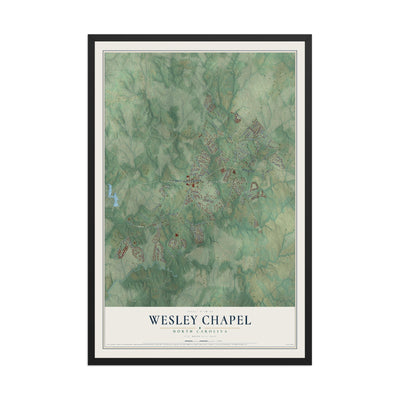 Map of Wesley Chapel, North Carolina, 12 x 18 inch print in a black wood frame