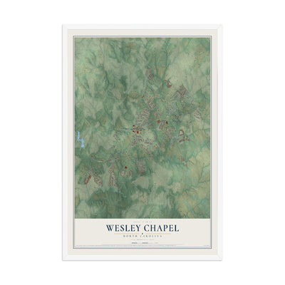 Map of Wesley Chapel, North Carolina, 12 x 18 inch print in a white wood frame