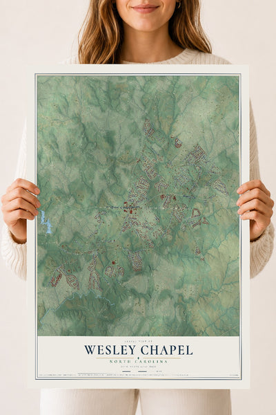 Map of Wesley Chapel, North Carolina, 18 x 24 inch unframed archival matte print