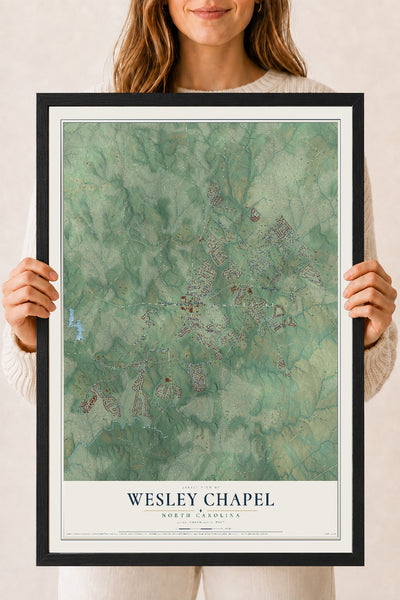 Map of Wesley Chapel, North Carolina, 18 x 24 inch print in a black wood frame