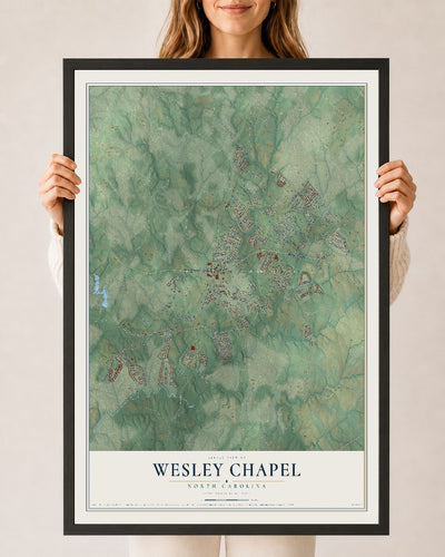 Map of Wesley Chapel, North Carolina, 24 x 36 inch print in a black wood frame