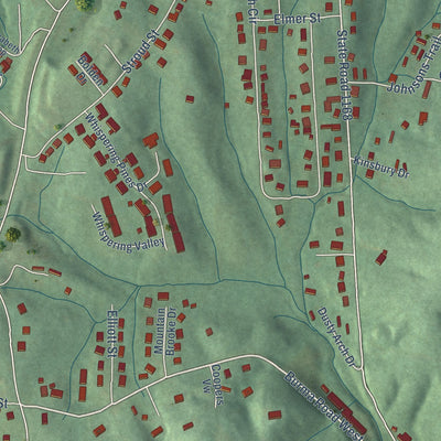 Close-up of the map of West Marion, North Carolina print showing street and building detail
