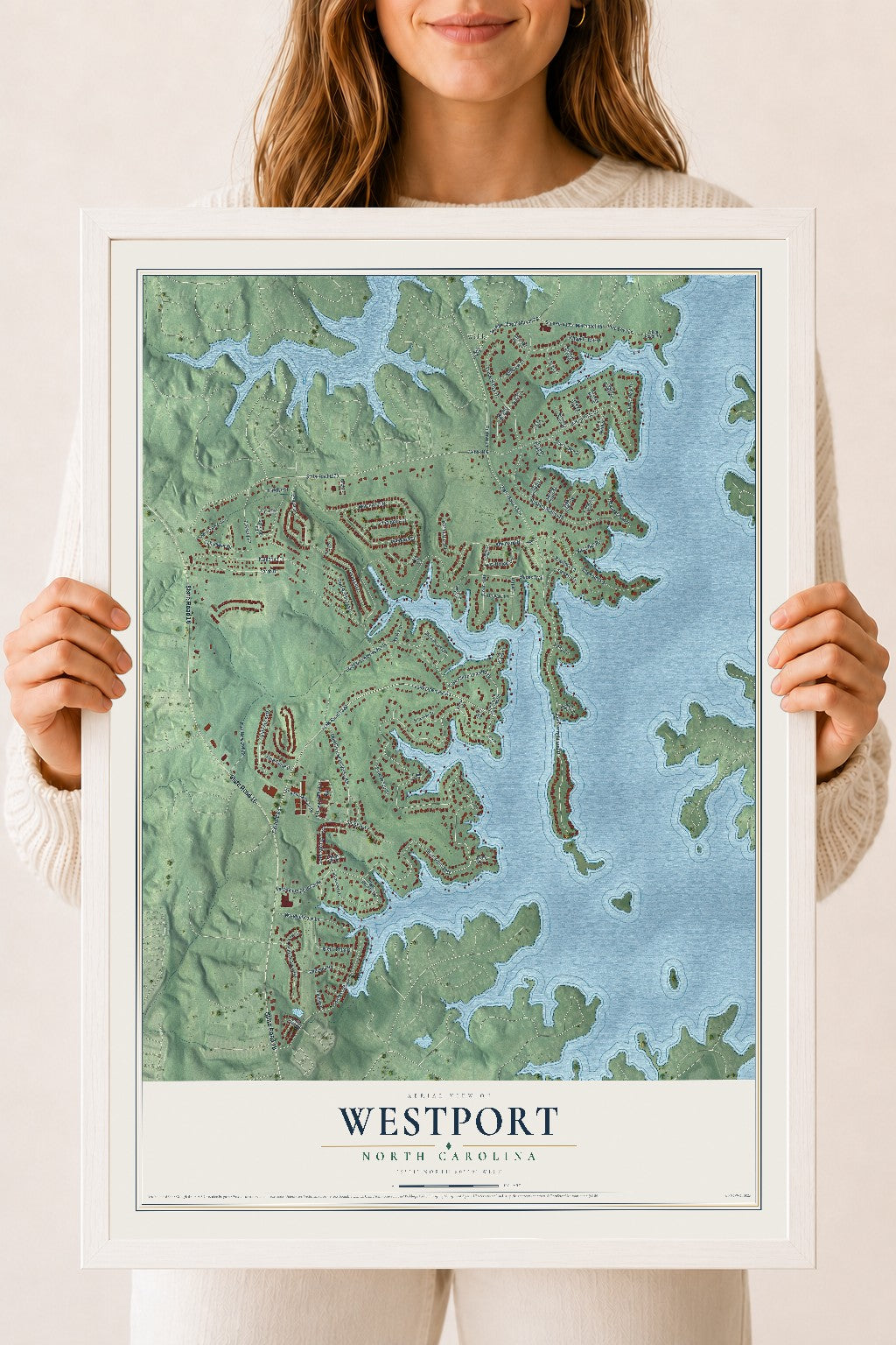 Map of Westport, North Carolina, 18 x 24 inch print in a white wood frame