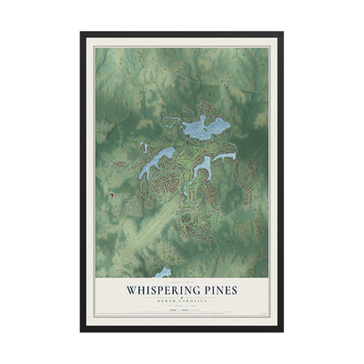 Map of Whispering Pines, North Carolina, 12 x 18 inch print in a black wood frame