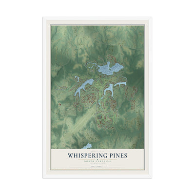 Map of Whispering Pines, North Carolina, 12 x 18 inch print in a white wood frame