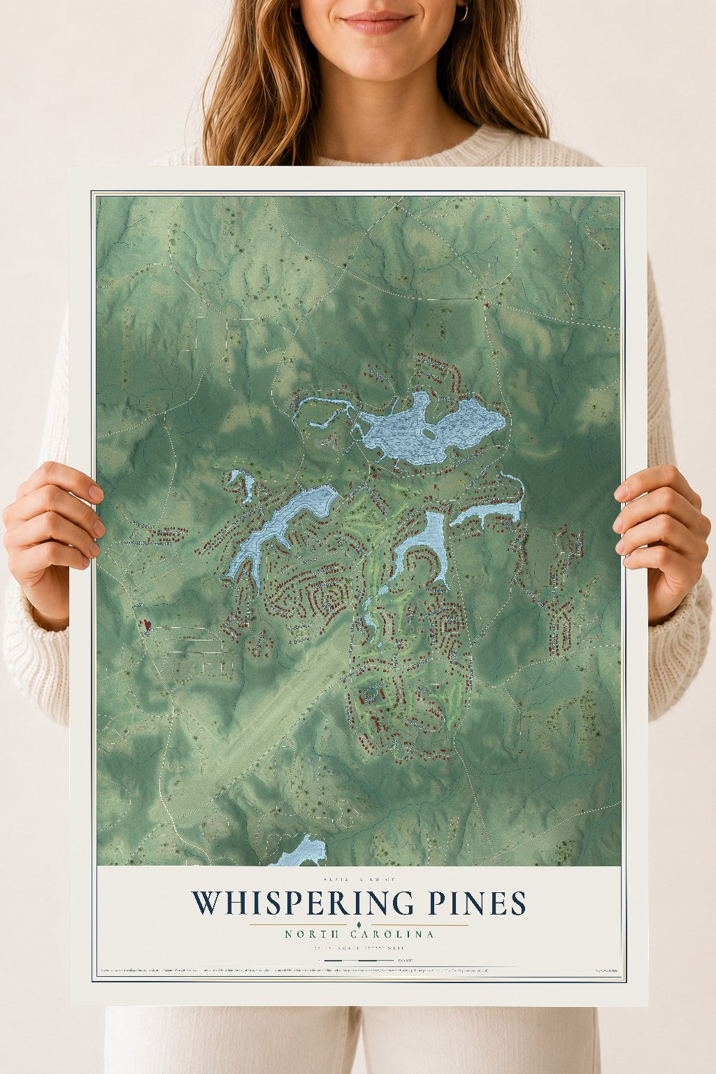 Map of Whispering Pines, North Carolina, 18 x 24 inch unframed archival matte print