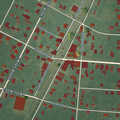 Close-up of the map of Whitakers, North Carolina print showing street and building detail