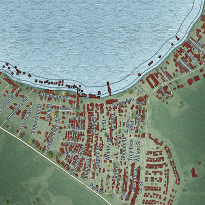 Close-up of the map of White Lake, North Carolina print showing street and building detail
