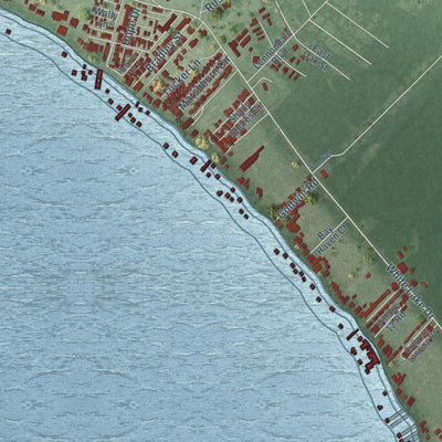 Second close-up of the map of White Lake, North Carolina print showing more streets and buildings