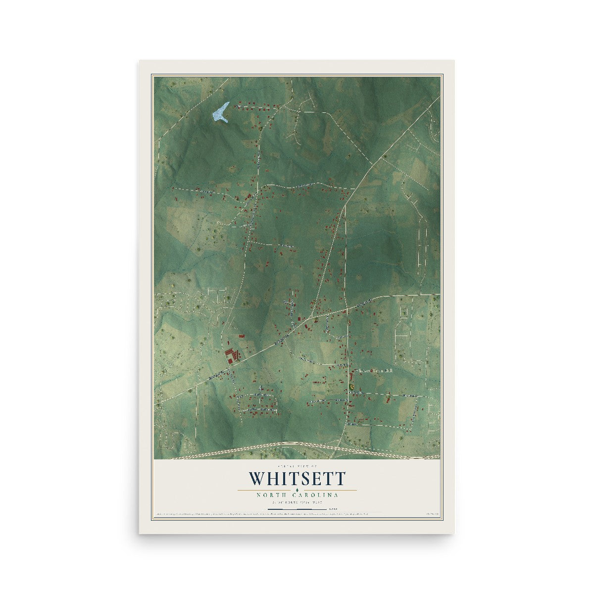 Map of Whitsett, North Carolina, 12 x 18 inch unframed archival matte print