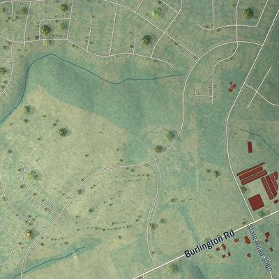 Second close-up of the map of Whitsett, North Carolina print showing more streets and buildings