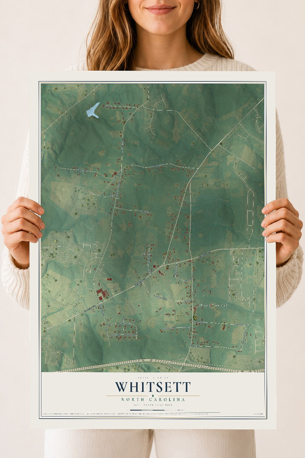 Map of Whitsett, North Carolina, 18 x 24 inch unframed archival matte print