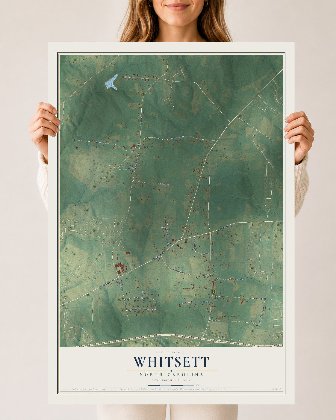 Map of Whitsett, North Carolina, 24 x 36 inch unframed archival matte print