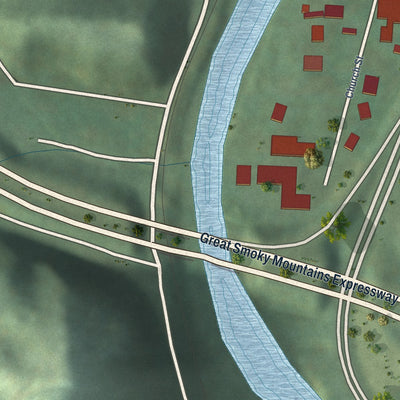 Close-up of the map of Whittier, North Carolina print showing street and building detail