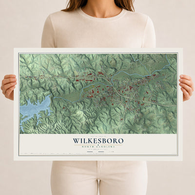 Map of Wilkesboro, North Carolina, 12 x 18 inch unframed archival matte print