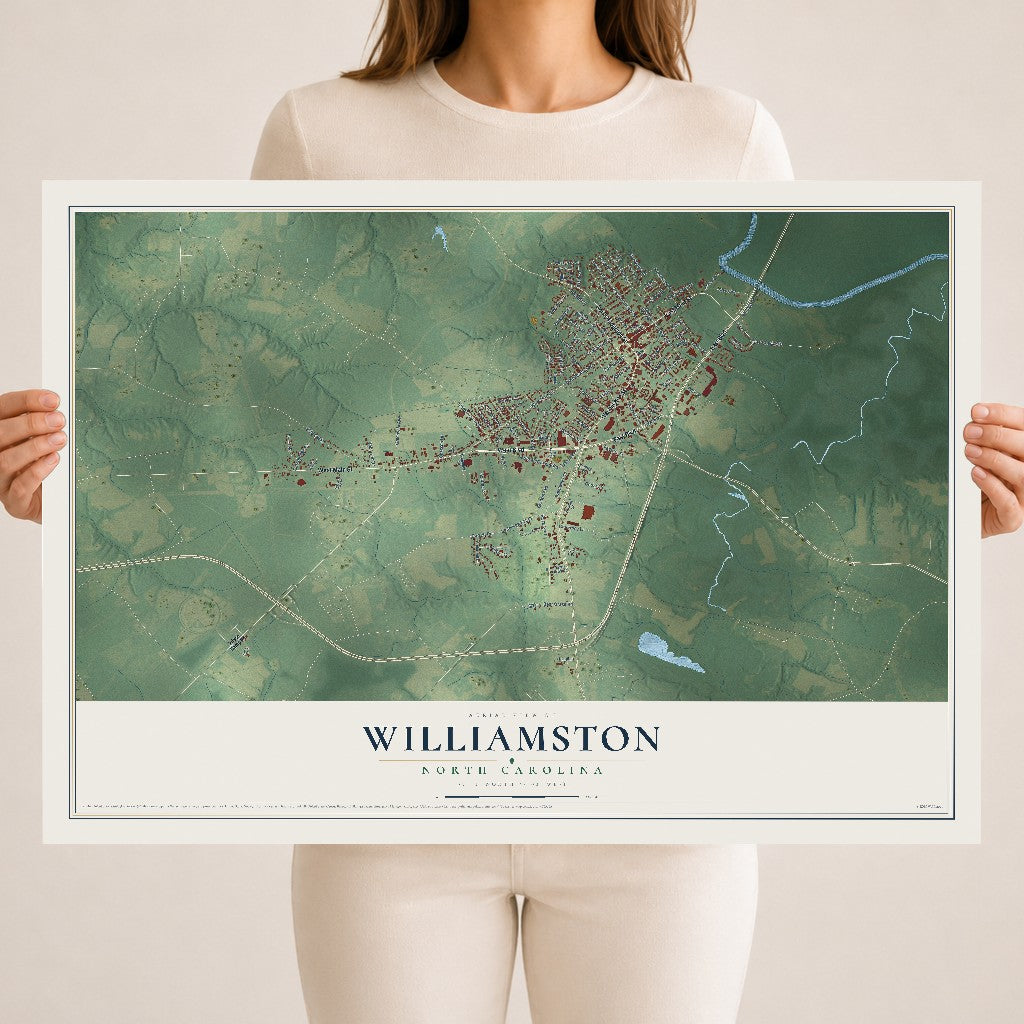Map of Williamston, North Carolina, 18 x 24 inch unframed archival matte print