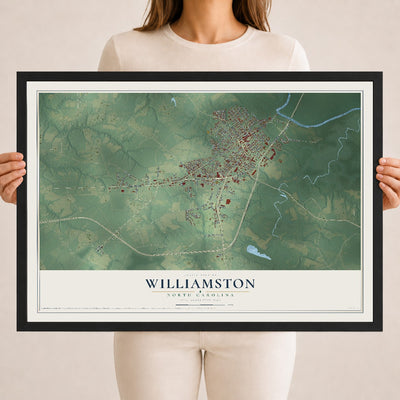 Map of Williamston, North Carolina, 18 x 24 inch print in a black wood frame