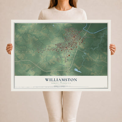 Map of Williamston, North Carolina, 24 x 36 inch unframed archival matte print
