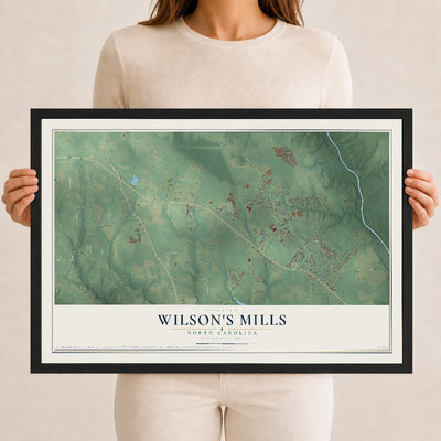 Map of Wilson's Mills, North Carolina, 12 x 18 inch print in a black wood frame