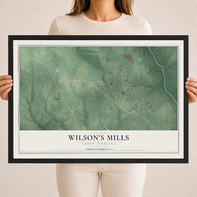 Map of Wilson's Mills, North Carolina, 18 x 24 inch print in a black wood frame