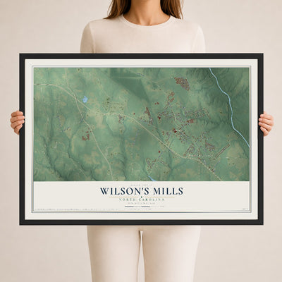Map of Wilson's Mills, North Carolina, 24 x 36 inch print in a black wood frame