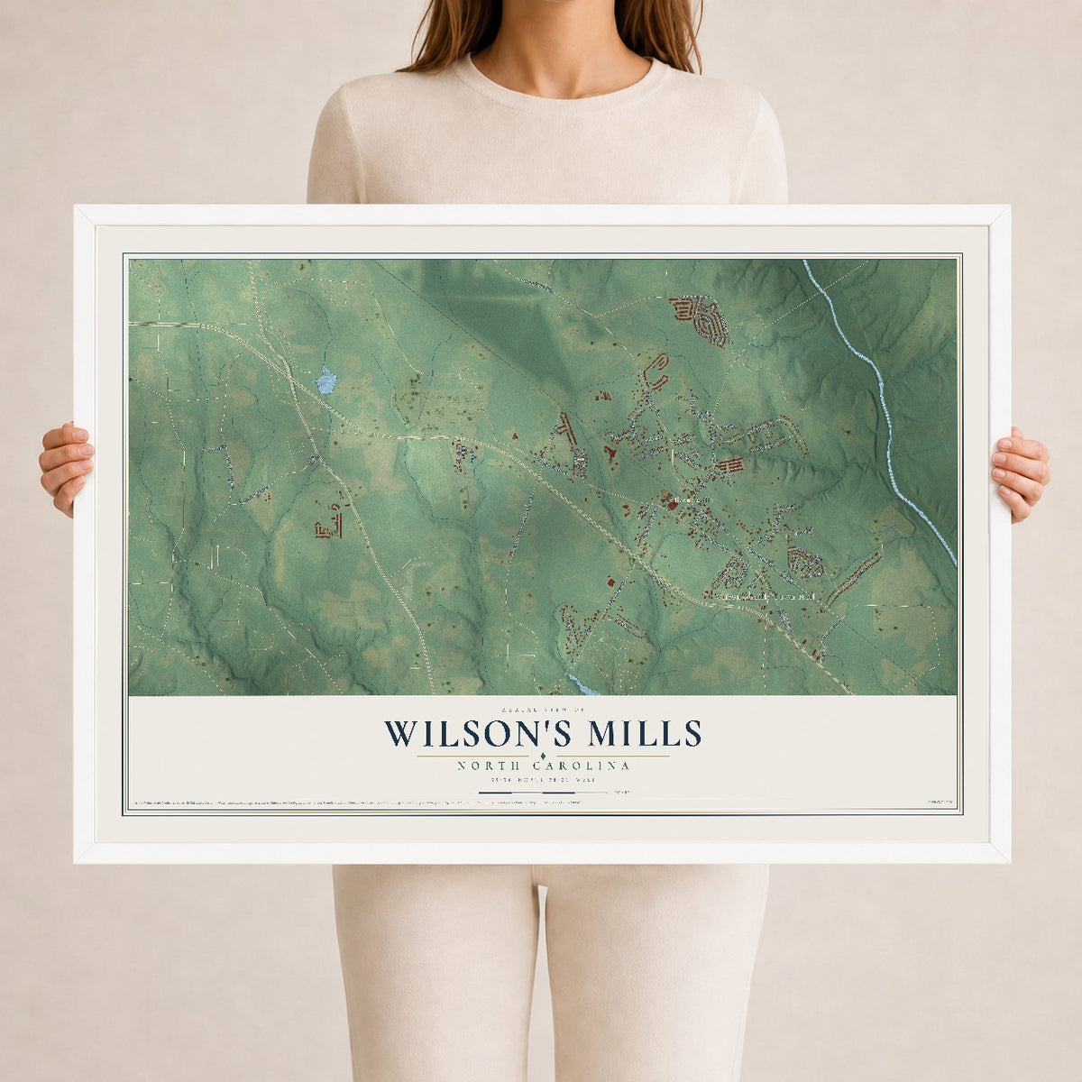 Map of Wilson's Mills, North Carolina, 24 x 36 inch print in a white wood frame