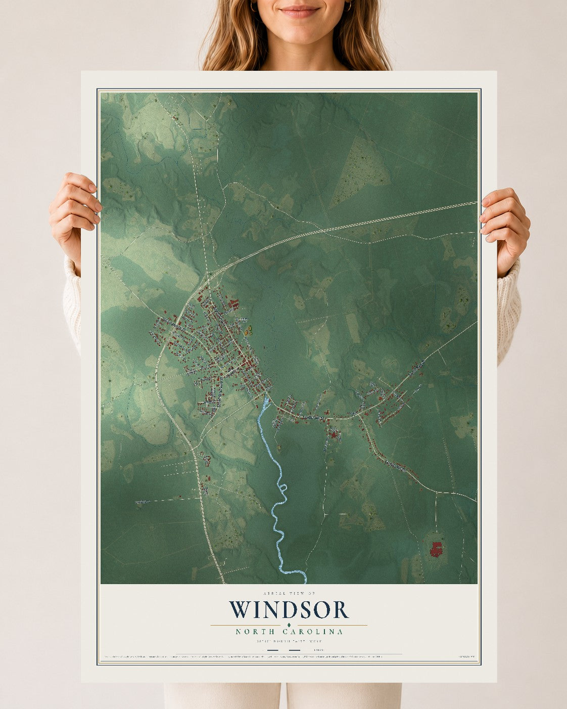 Map of Windsor, North Carolina, 24 x 36 inch unframed archival matte print