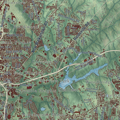 Second close-up of the map of Winston-Salem, North Carolina print showing more streets and buildings