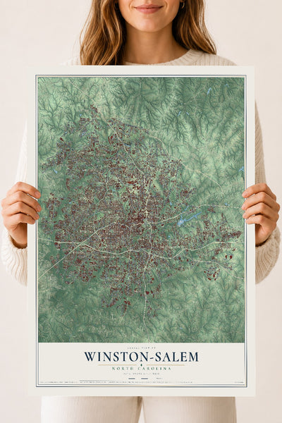 Map of Winston-Salem, North Carolina, 18 x 24 inch unframed archival matte print