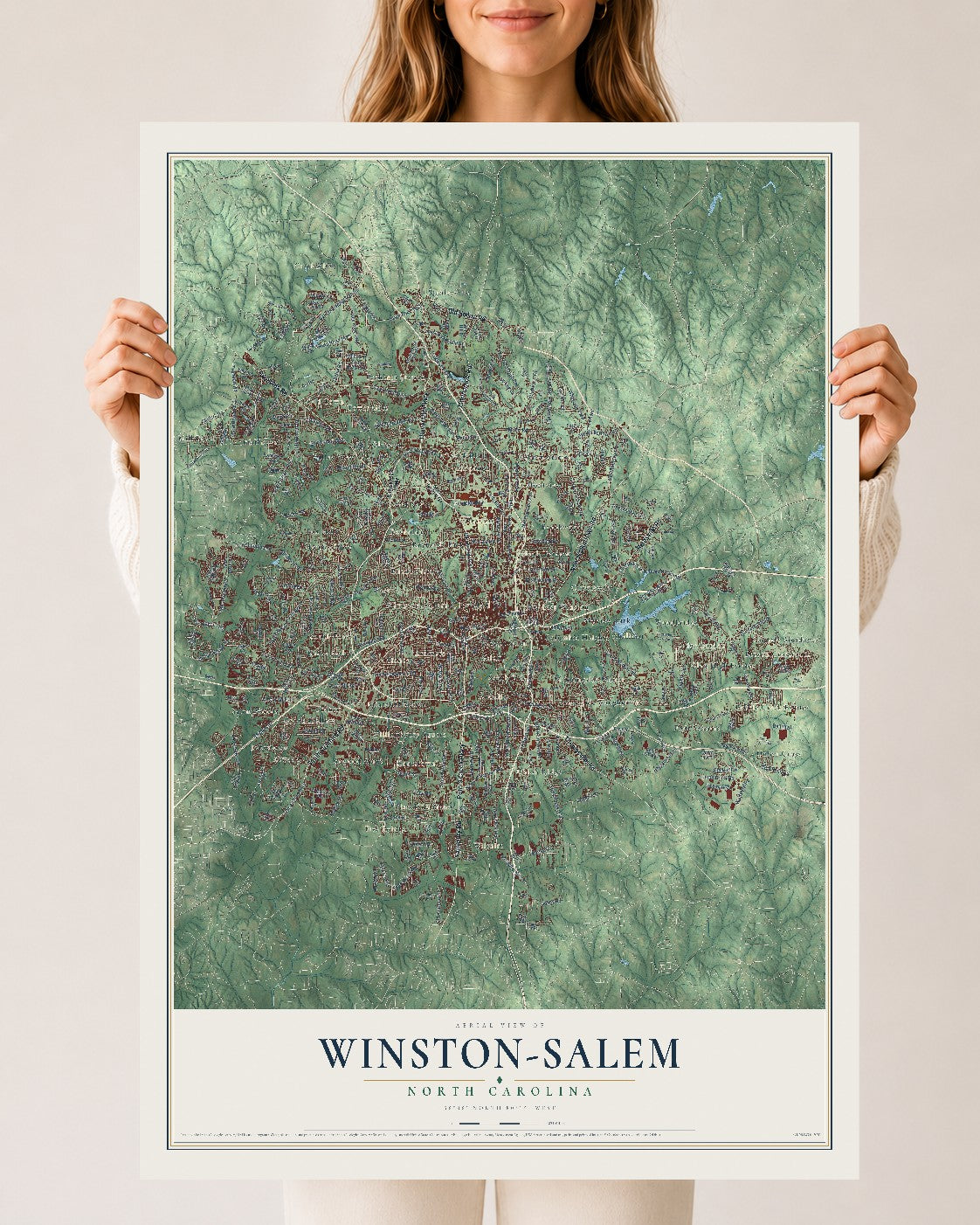 Map of Winston-Salem, North Carolina, 24 x 36 inch unframed archival matte print