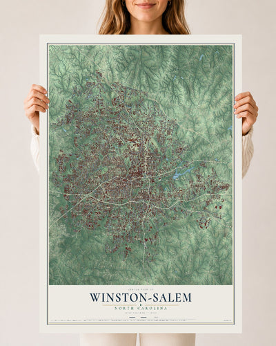 Map of Winston-Salem, North Carolina, 24 x 36 inch unframed archival matte print