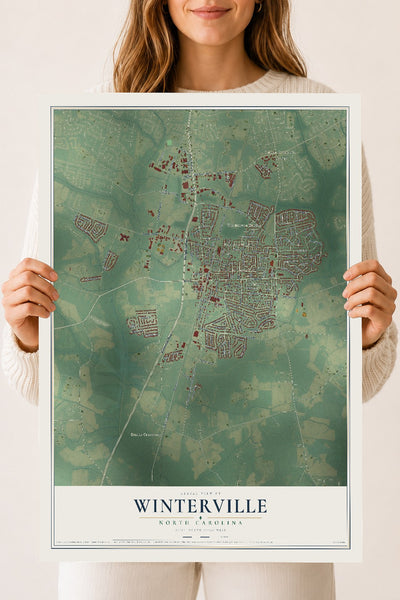 Map of Winterville, North Carolina, 18 x 24 inch unframed archival matte print