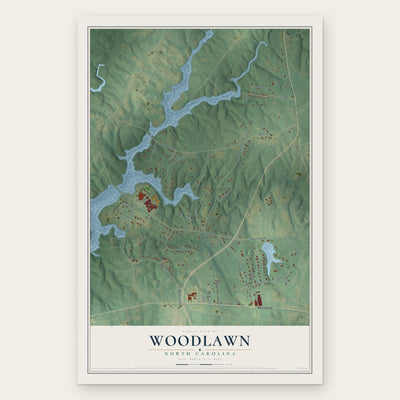 Woodlawn, North Carolina map print, the full design