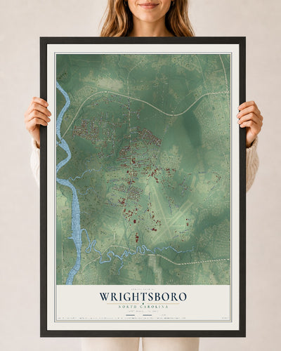 Map of Wrightsboro, North Carolina, 24 x 36 inch print in a black wood frame