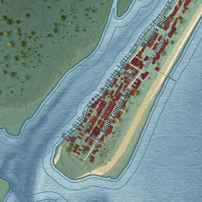 Second close-up of the map of Wrightsville Beach, North Carolina print showing more streets and buildings