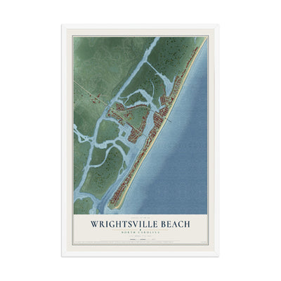 Map of Wrightsville Beach, North Carolina, 12 x 18 inch print in a white wood frame