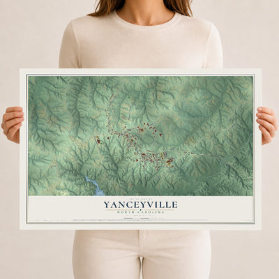 Map of Yanceyville, North Carolina, 12 x 18 inch unframed archival matte print