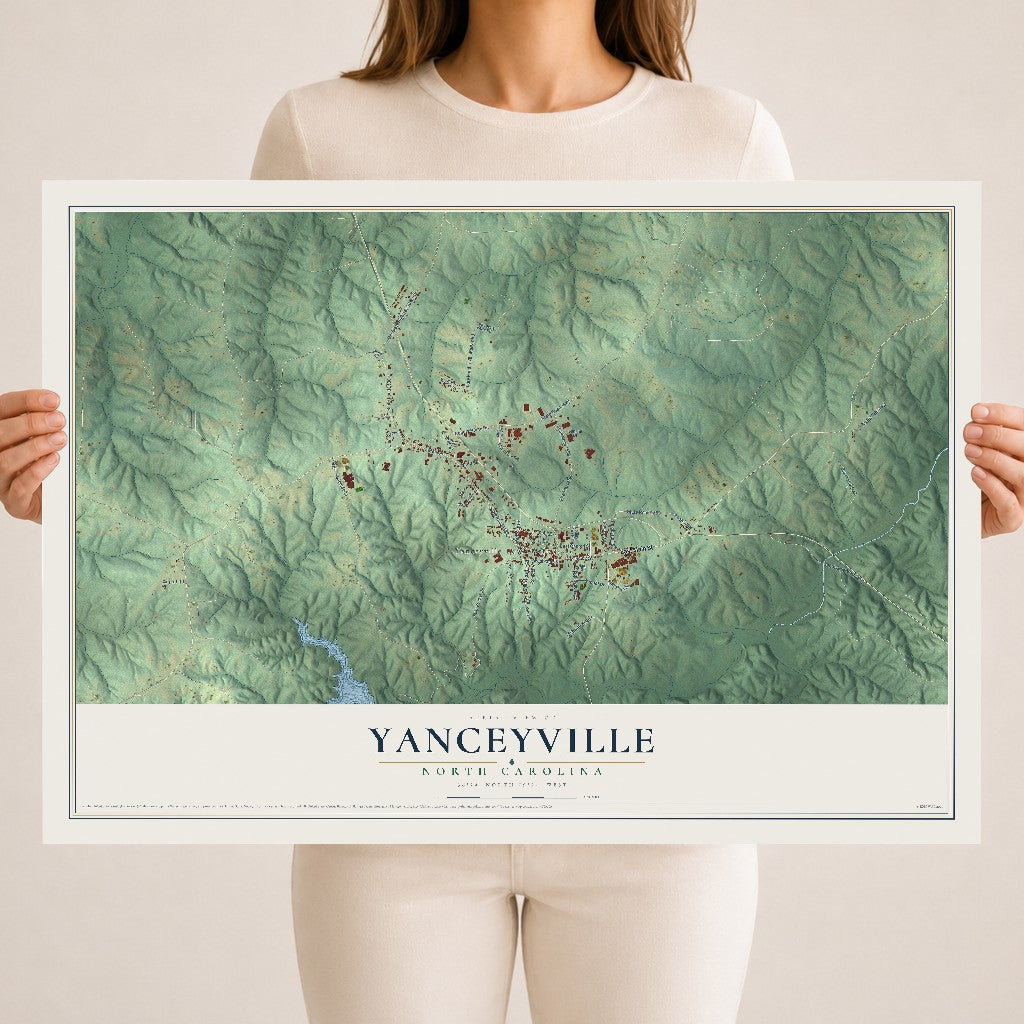 Map of Yanceyville, North Carolina, 18 x 24 inch unframed archival matte print