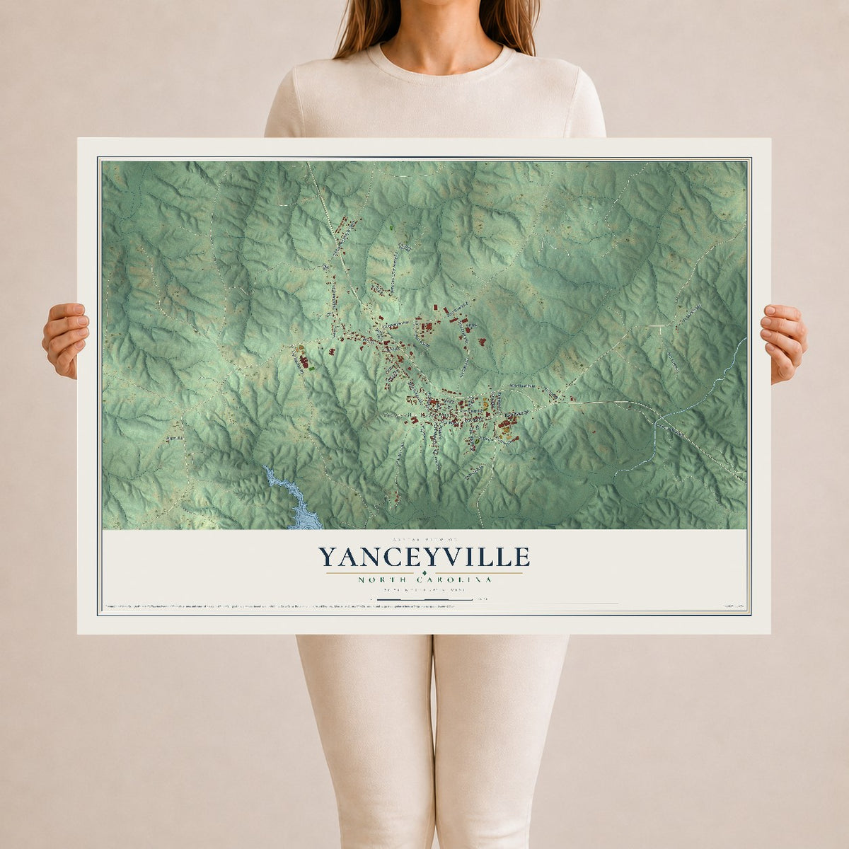 Map of Yanceyville, North Carolina, 24 x 36 inch unframed archival matte print