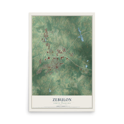 Map of Zebulon, North Carolina, 12 x 18 inch unframed archival matte print