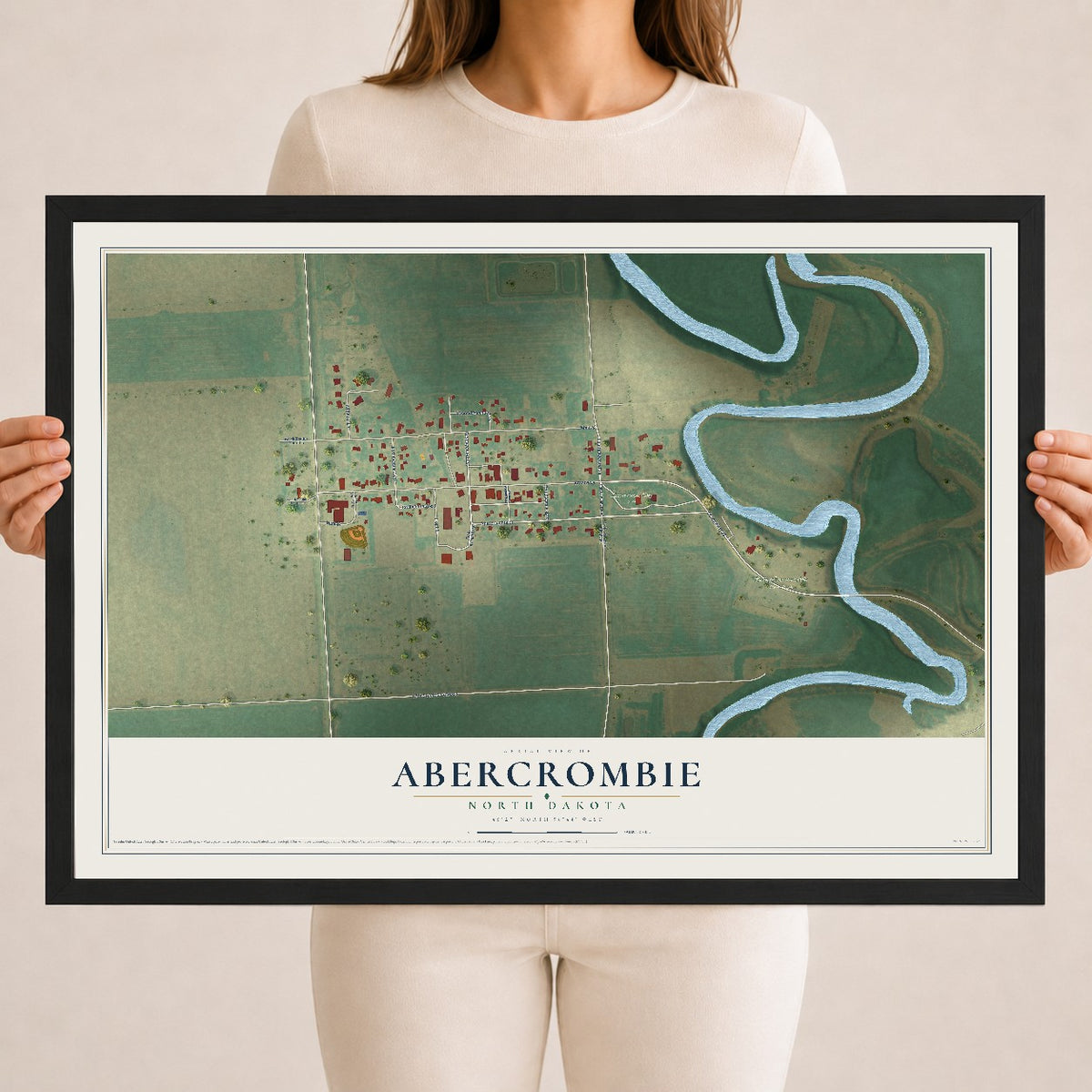 Map of Abercrombie, North Dakota, 18 x 24 inch print in a black wood frame