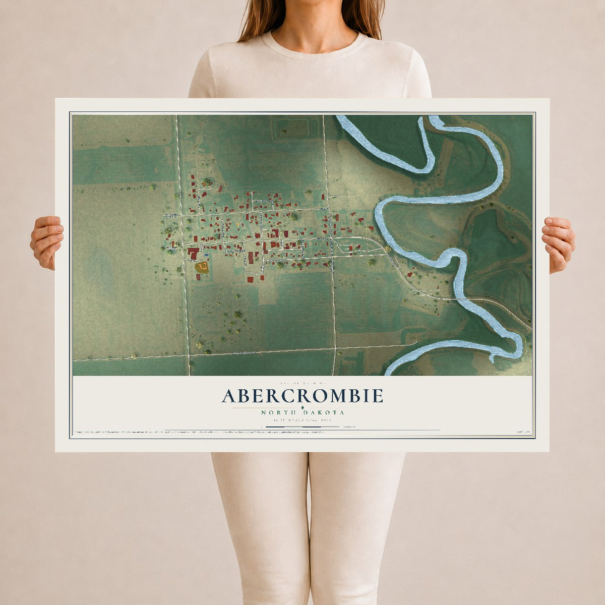 Map of Abercrombie, North Dakota, 24 x 36 inch unframed archival matte print