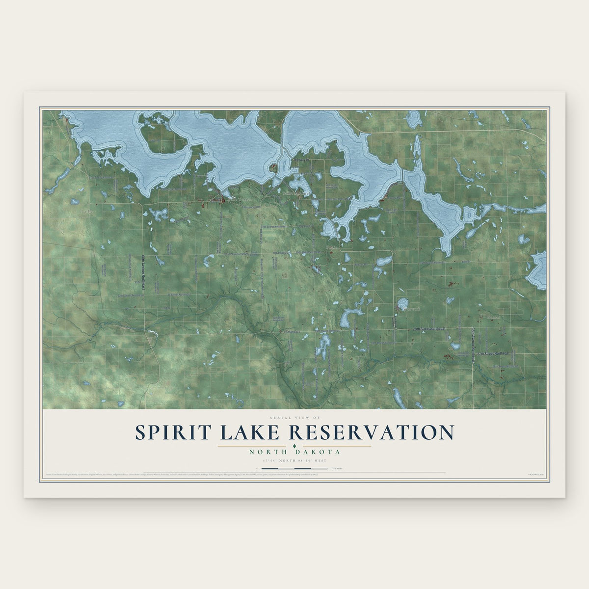 Spirit Lake Reservation, North Dakota map print, the full design