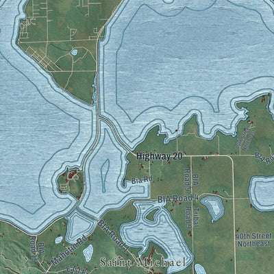Close-up of the map of Spirit Lake Reservation, North Dakota print showing street and building detail