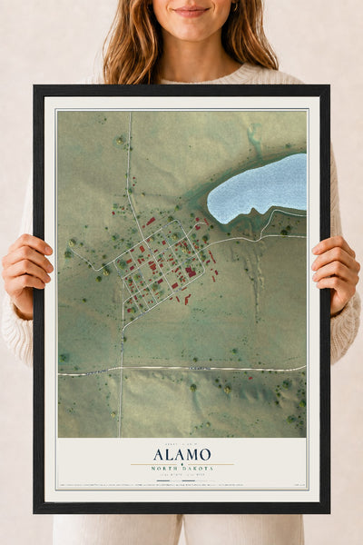 Map of Alamo, North Dakota, 18 x 24 inch print in a black wood frame