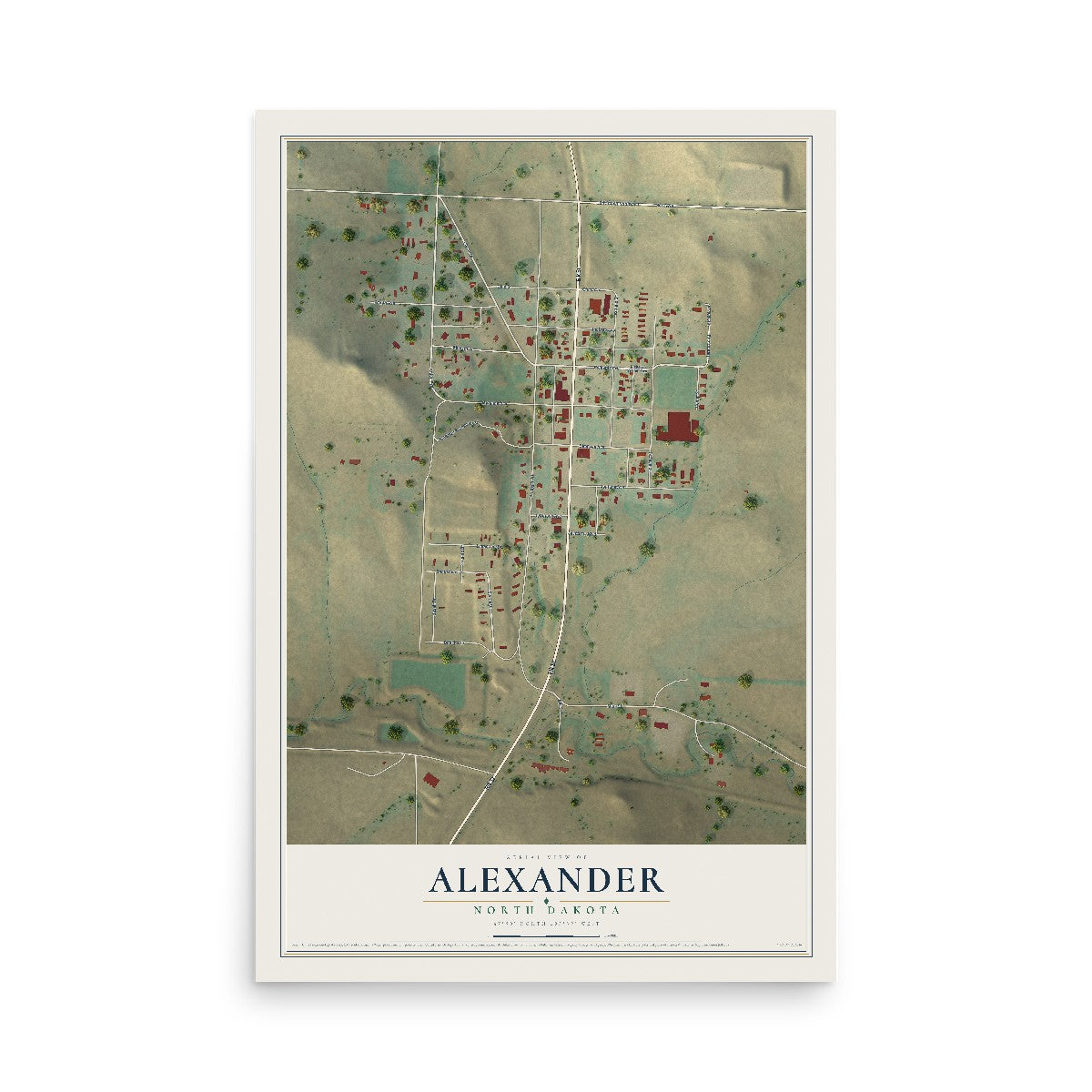 Map of Alexander, North Dakota, 12 x 18 inch unframed archival matte print