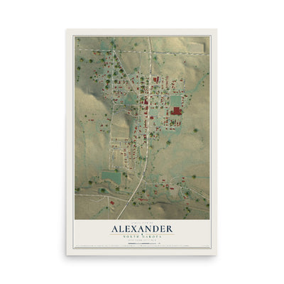 Map of Alexander, North Dakota, 12 x 18 inch unframed archival matte print