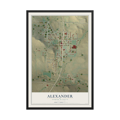 Map of Alexander, North Dakota, 12 x 18 inch print in a black wood frame